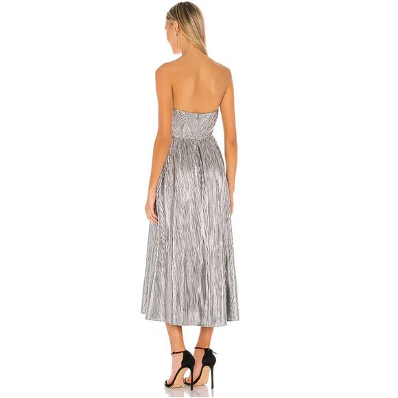 Lovers & Friends Tanya Silver Strapless Midi Maxi Dress Large Party Prom Metalic - Picture 3 of 13